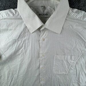 Balmain Paris Striped Gray Button Up Short Sleeve Shirt XL 43-44 All Cotton